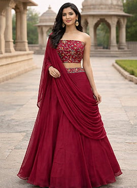 Gorgeous Pink Rangoli Silk Multicolor Floral Embroidery With Thread Work Umbrella Lehenga