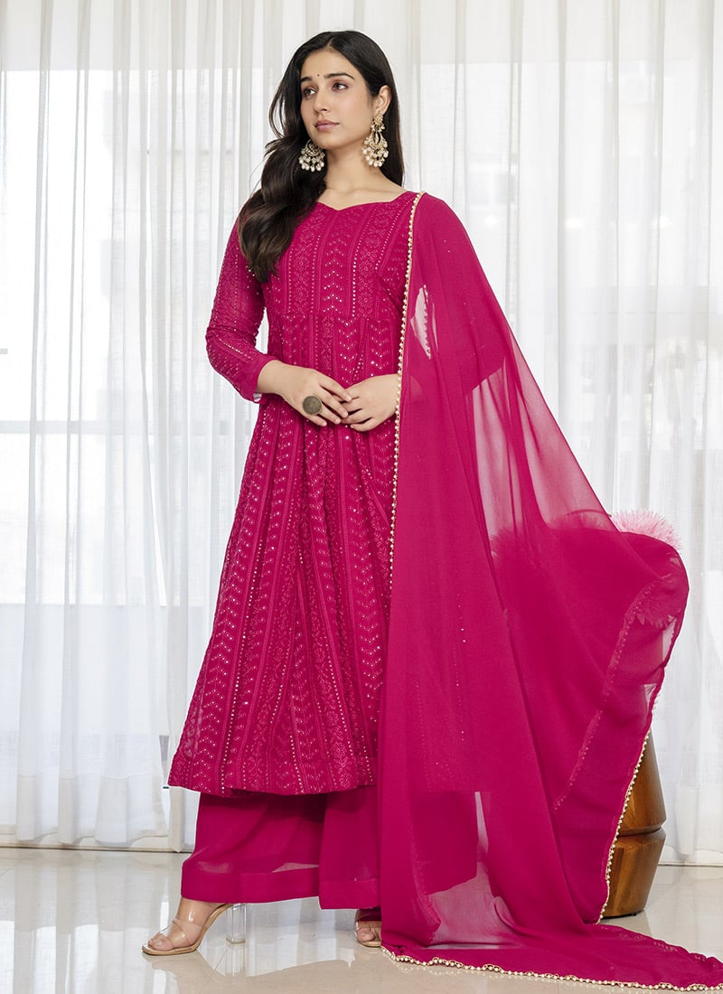 Gorgeous Pink Silk Embroidered Sequins Anarkali Suit After Six Wear