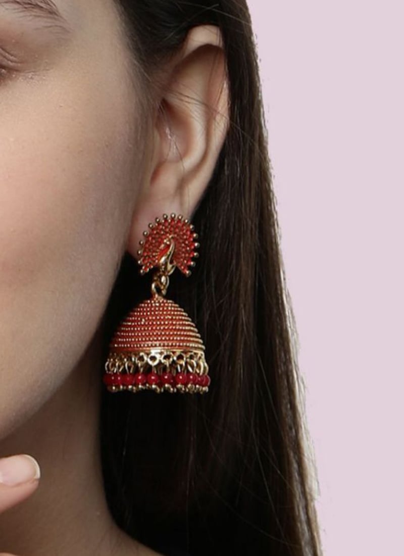 Gorgeous Red Beaded Jhumka