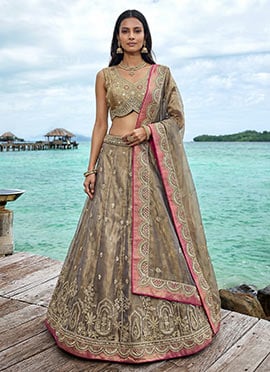 Gorgeous Teal Tissue Embroidered Umbrella Lehenga