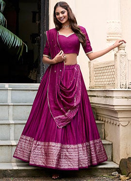 Gorgeous Wine Chanderi Silk Zari Umbrella Lehenga
