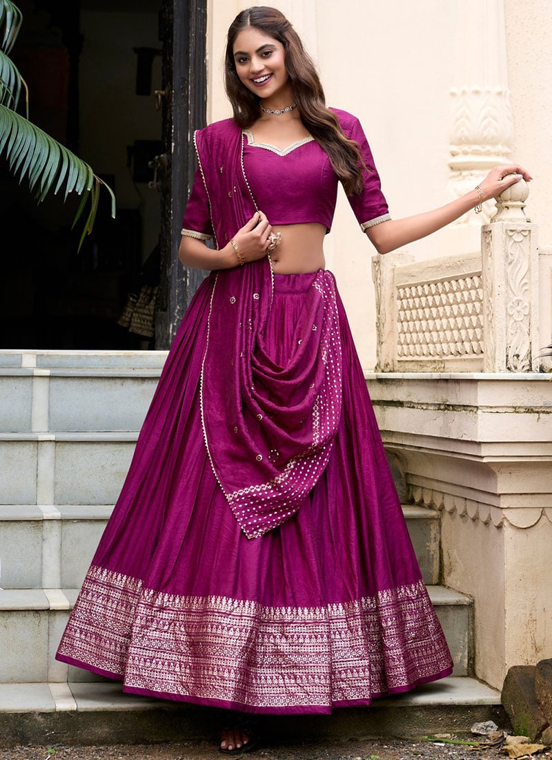 Gorgeous Wine Chanderi Silk Zari Umbrella Lehenga Festive Wear