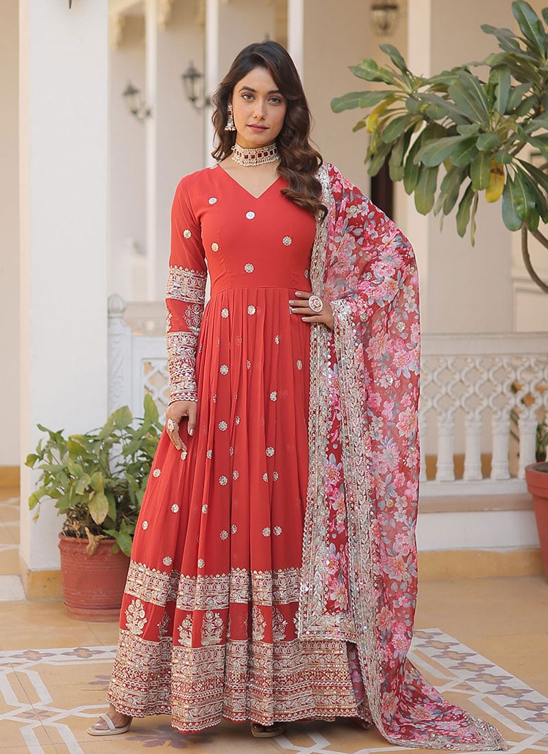 Gorgeously Embroidered Sequins Zari Work Gown  Party Wear