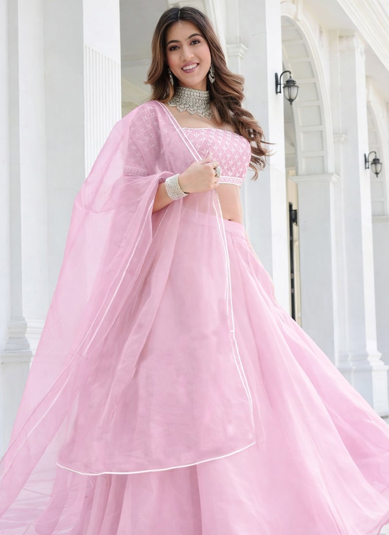 Graceful Baby Pink Organza Embroidered Lehenga After Six Wear