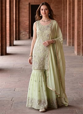 Graceful Baby Pink Premium Georgette Embroidered Sequins Stone Sharara Suit