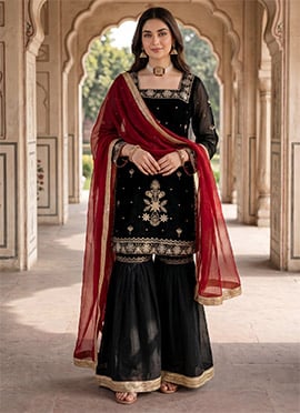 Graceful Black Art Silk Sequins Embroidered Sharara Suit