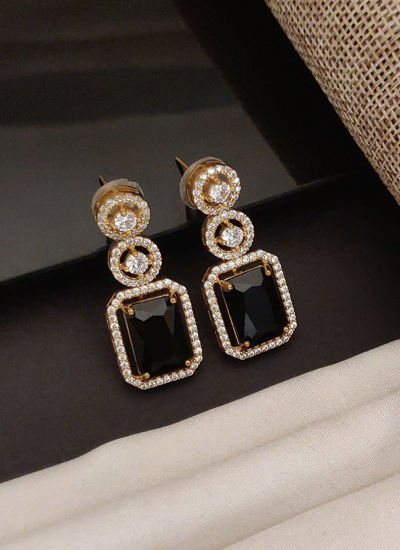Graceful Black Kundan American Diamond Danglers Festive Wear