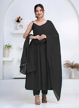 Graceful Black Rayon Anarkali Suit