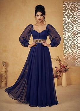 Graceful Blue Faux Georgette Zari Sequins Gown