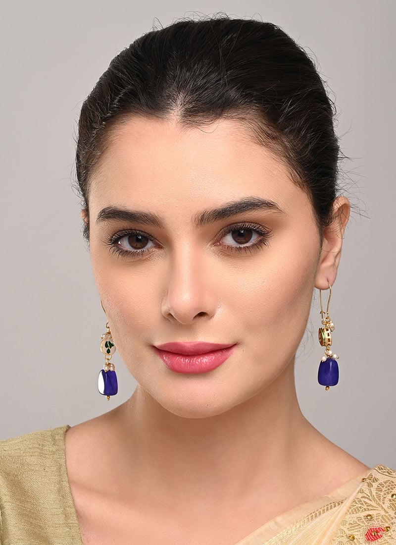Graceful Blue Kundan Stone Bead Drops After Six Wear