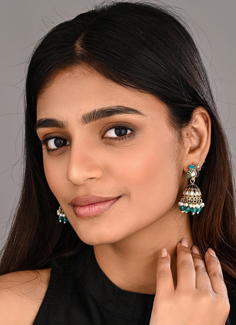 Graceful Blue Meenakari Stone Pearl Jhumka Festive Wear