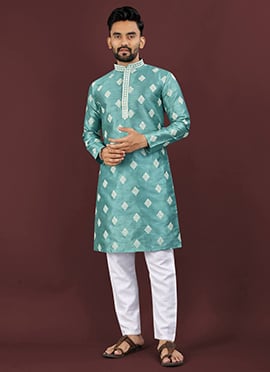 Graceful Blue Mono Silk Embroidered Sequins Kurta Pyjama