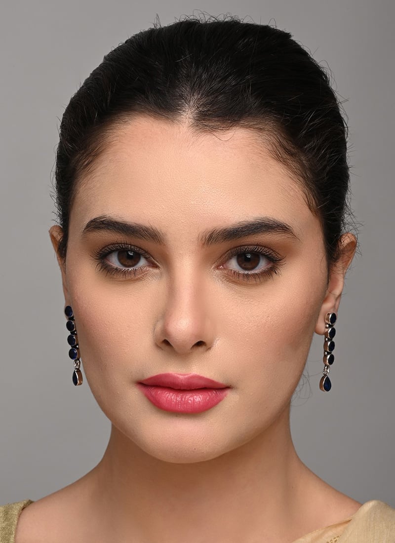 Graceful Blue Stone Danglers After Six Wear