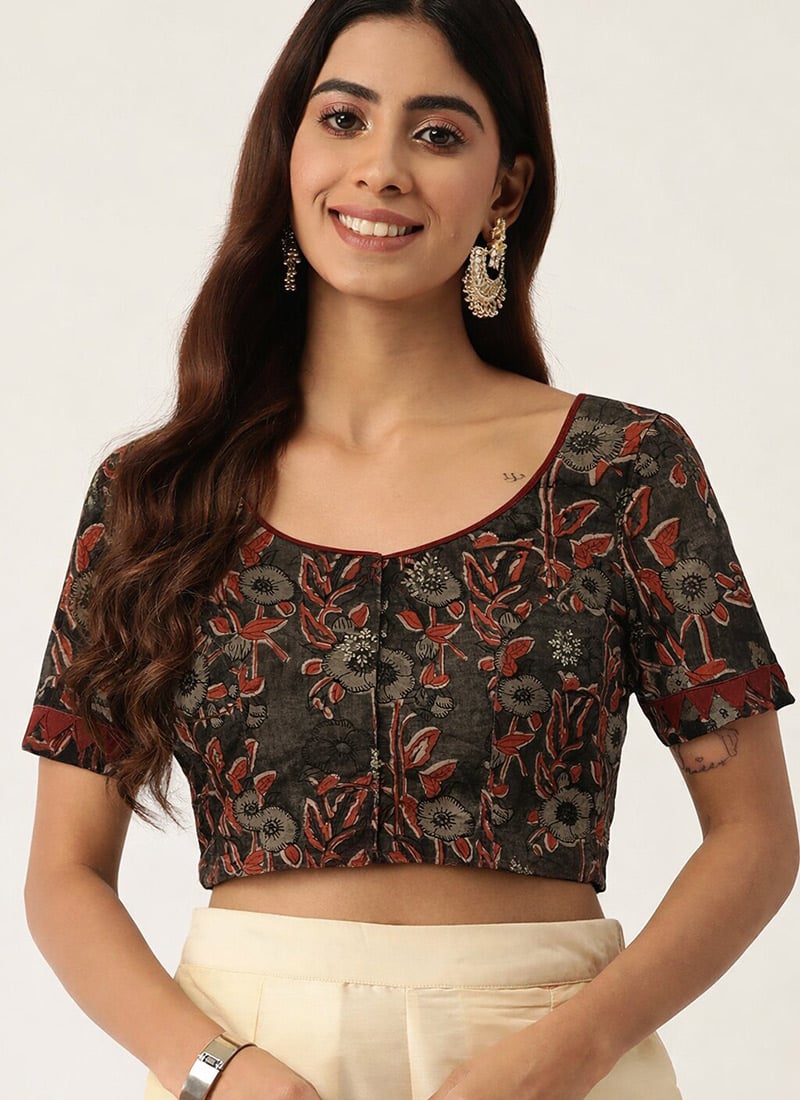 Graceful Brown Cotton Printed Blouse After Six Wear