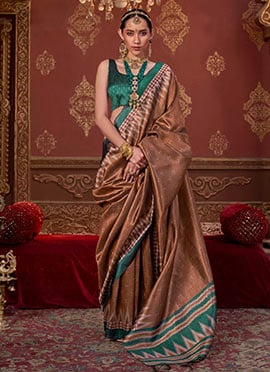 Graceful Brown Silk Ikkat Print Saree
