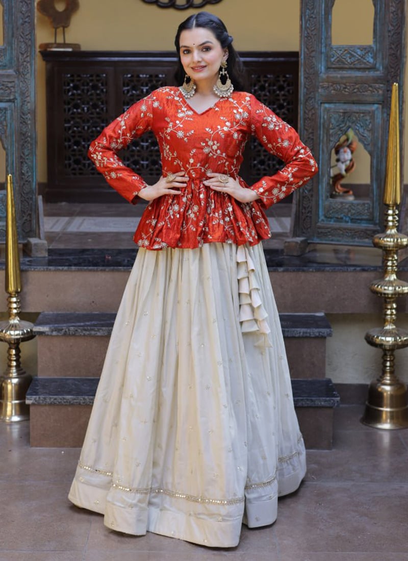 Graceful Cream Georgette Sequins Embroidered Zari Indowestern Set Festive Wear