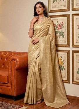 Graceful Cream Tissue Silk Jacquard Woven Saree