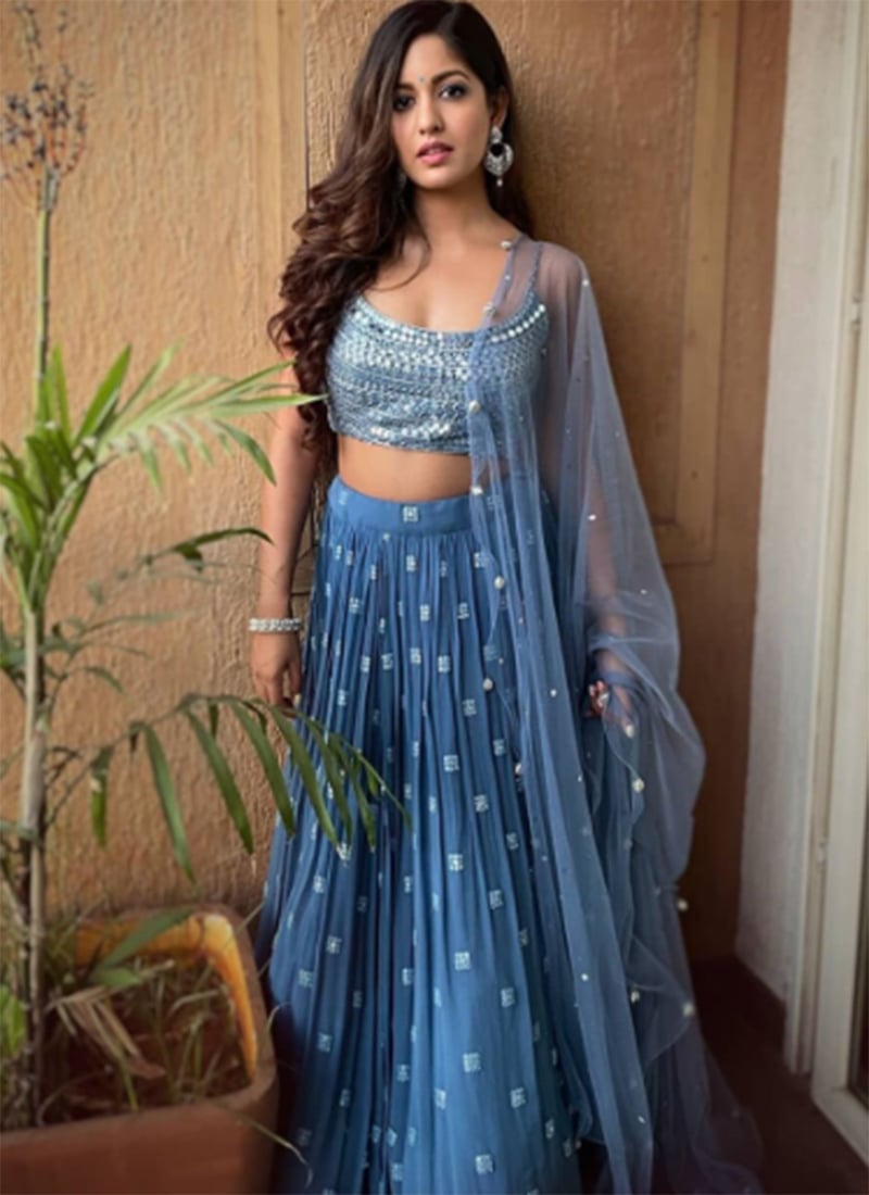 Graceful Faux Georgette Sequins Umbrella Lehenga Party Wear
