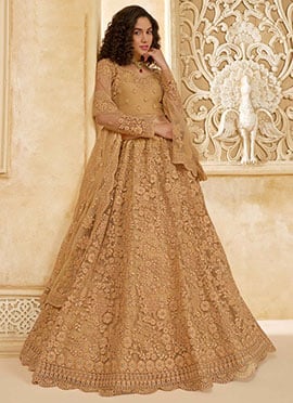 Graceful Fawn Net Lehenga With Intricate Embroidery And Stone Accents