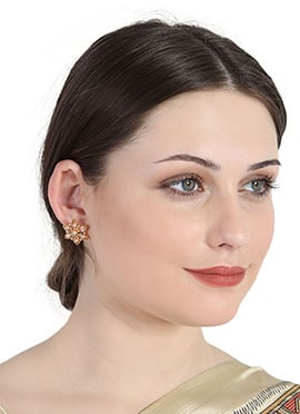 Graceful Gold Cubic Zirconia Stone Studded Gold Plated Floral Shape Studs