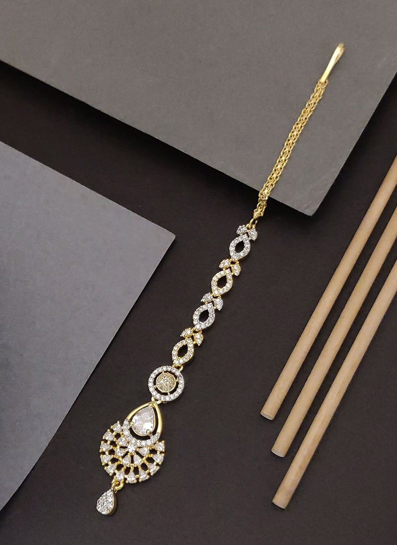 Graceful Gold Kundan Stones Mangtikka Festive Wear