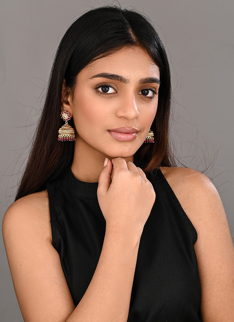 Graceful Gold Pearl Stone Jhumka After Six Wear