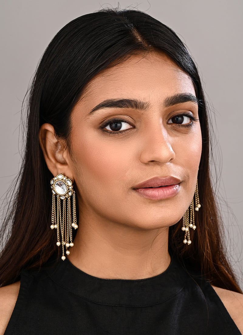 Graceful Gold Pearl Stone Kundan Drops After Six Wear