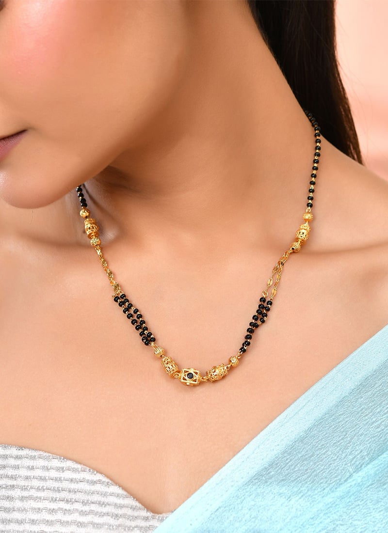 Graceful Gold Plated Black Beads Mangalsutra Necklace for Women Festive Wear
