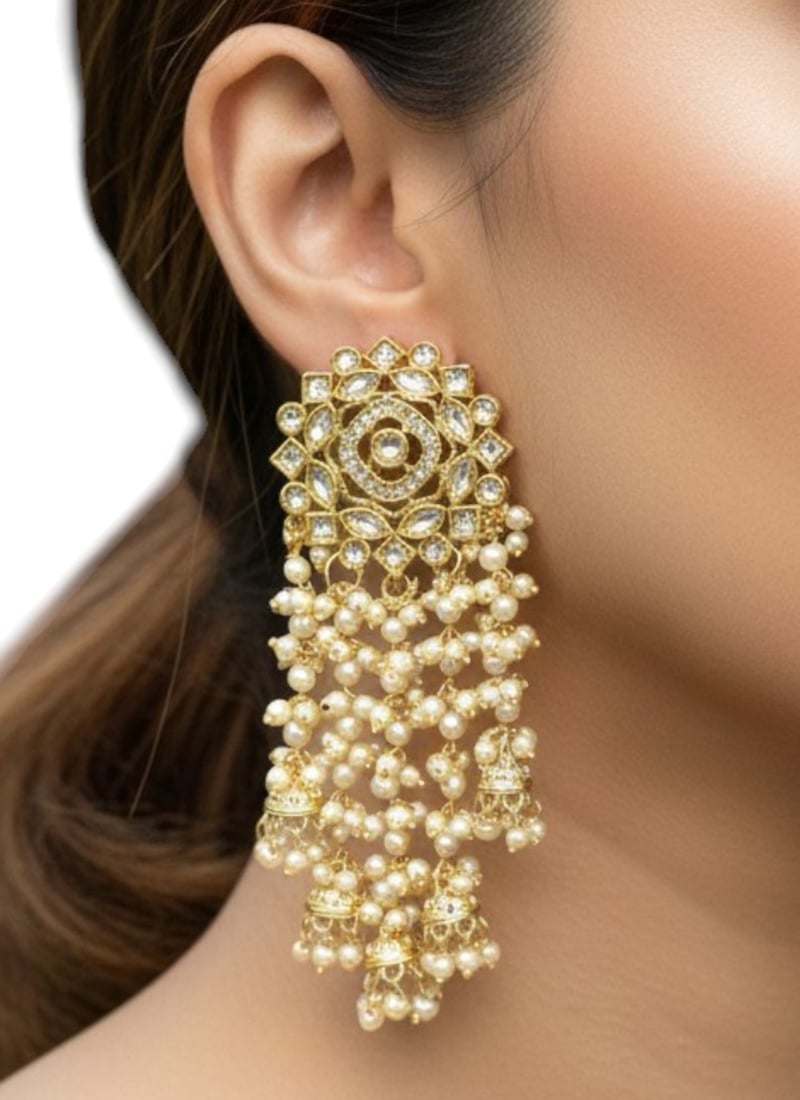 Graceful Gold Plated Kundan Beads Danglers Festive Wear