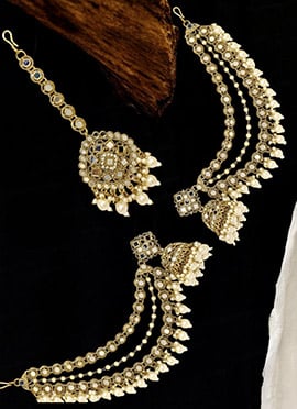 Graceful Gold Plated Pearl Beads Mirror Jhumka
