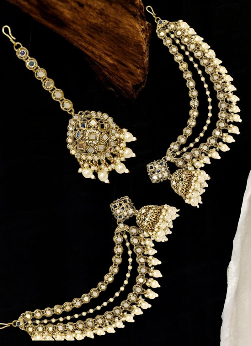 Graceful Gold Plated Pearl Beads Mirror Jhumka Festive Wear