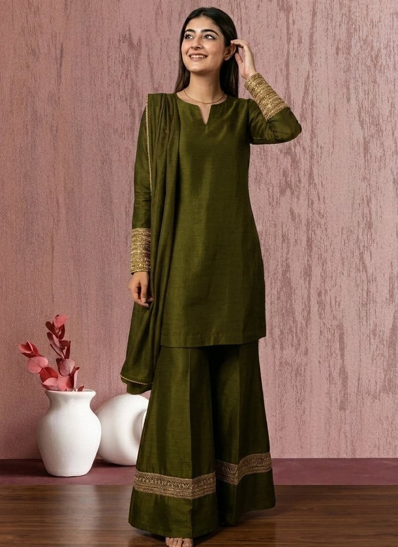 Graceful Green Art Silk Palazzo Suit After Six Wear