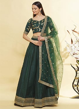 Graceful Green Art Silk Zari Embroidered Sequins A Line Lehenga