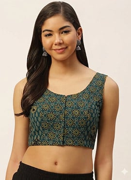 Graceful Green Cotton Printed Blouse