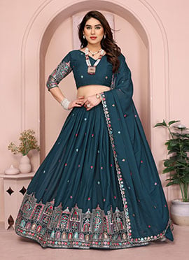Graceful Green Georgette Embroidery Umbrella Lehenga
