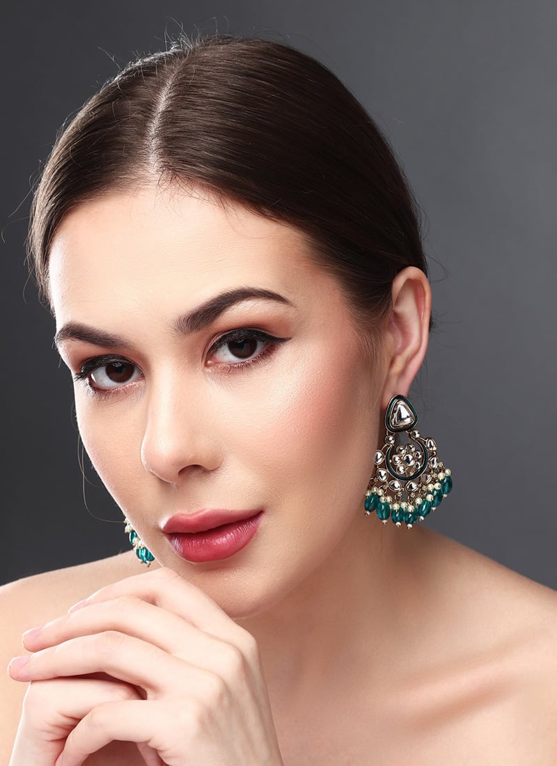Graceful Green Meenakari Kundan Pearl Hoops After Six Wear