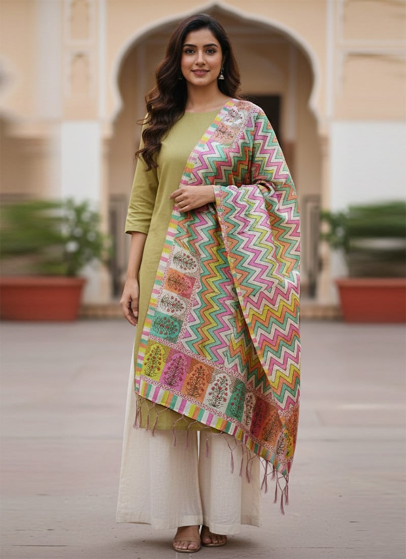 Graceful Green Silk Digital Print Dupatta After Six Wear