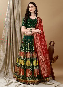 Graceful Green Silk Jacquard Lehenga Choli