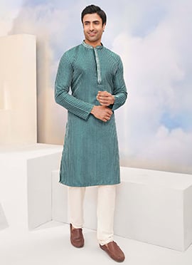 Graceful Green Silk Thread and Sequins Kurta Pyjama