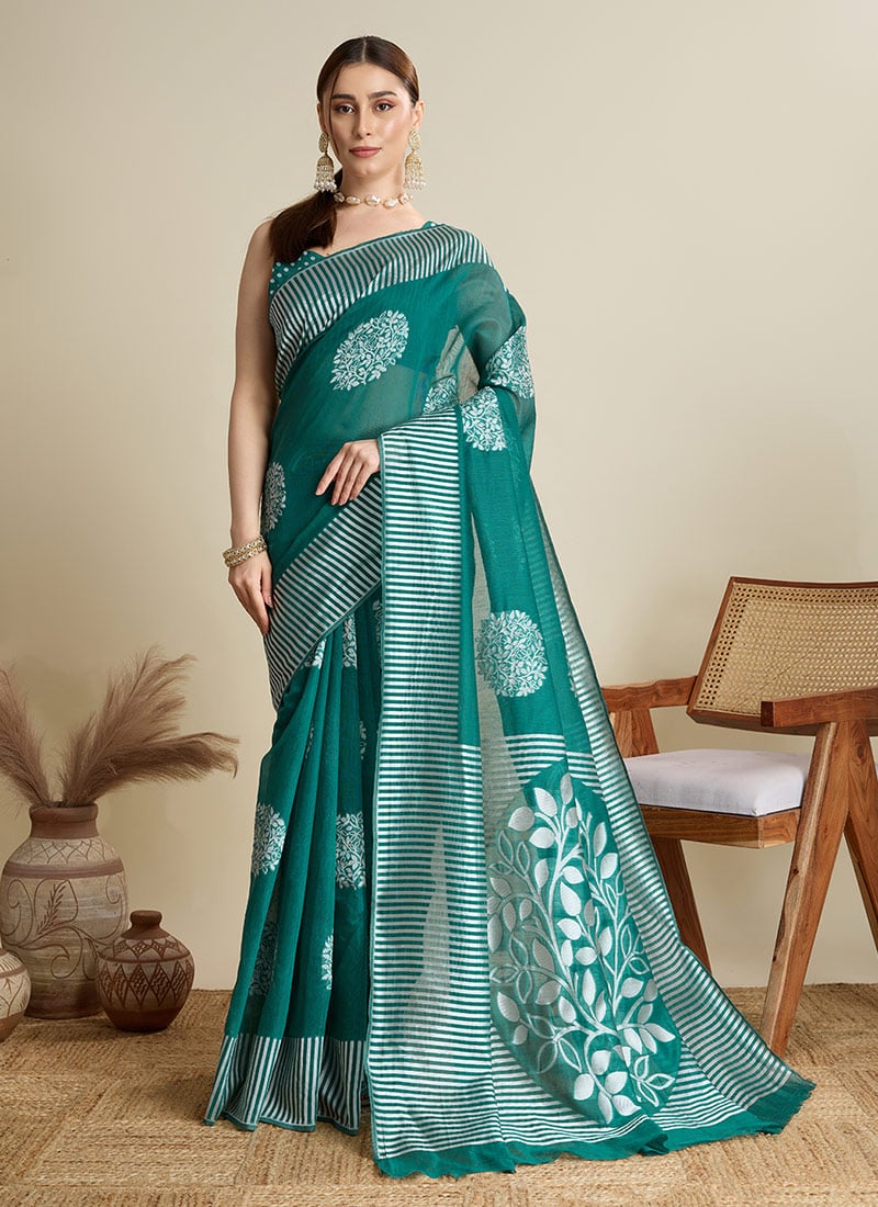 Graceful Green Silk Zari Saree Festive Wear