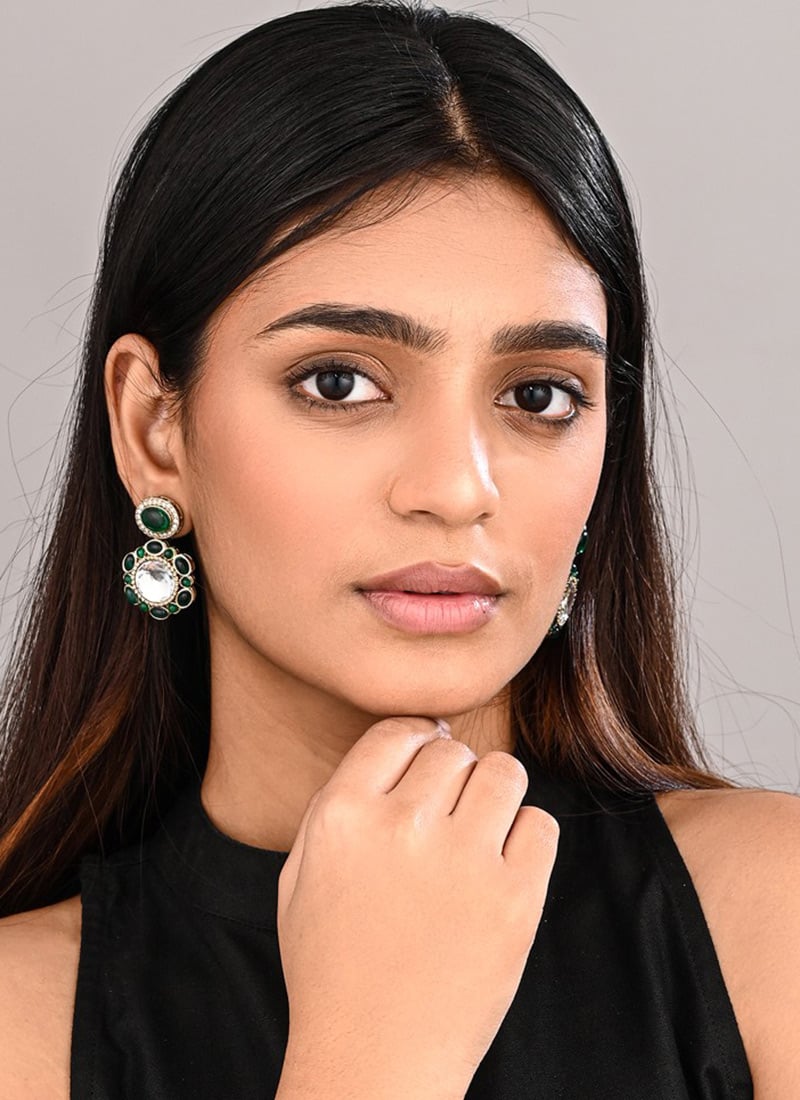 Graceful Green Stone Drops Festive Wear