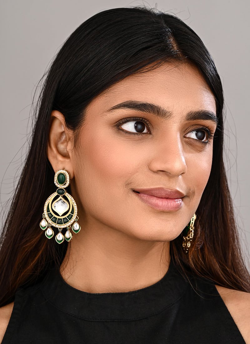 Graceful Green Stone Drops Festive Wear