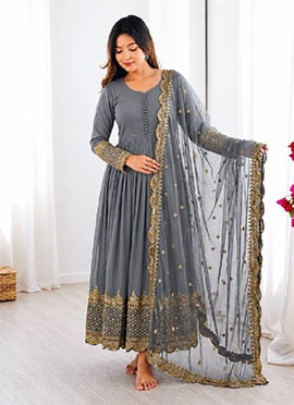 Graceful Grey Georgette Sequins Embroidered Anarkali Suit
