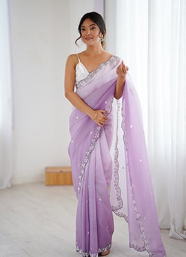 Graceful Lavender Chiffon Crush Sequins Beads Cut Work Cutdana Saree
