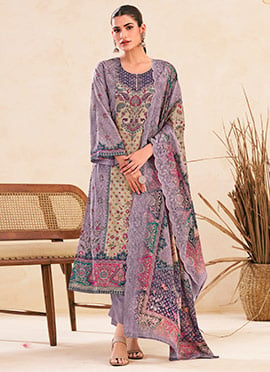 Graceful Lavender Lawn Cotton Digital Print Straight Pant Suit