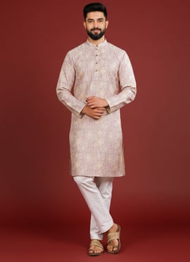 Graceful Lavender Silk Printed Kurta Pyjama