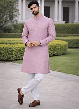 Graceful Lavender Soft Silk Sequins Embroidered Kurta Pyjama