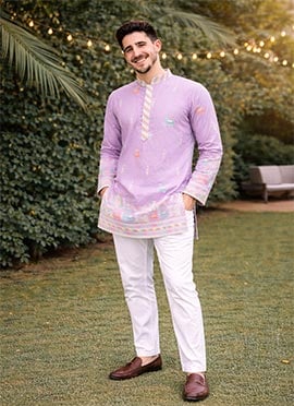Graceful Lavender Soft Silk Thread Embroidered Kurta Pyjama