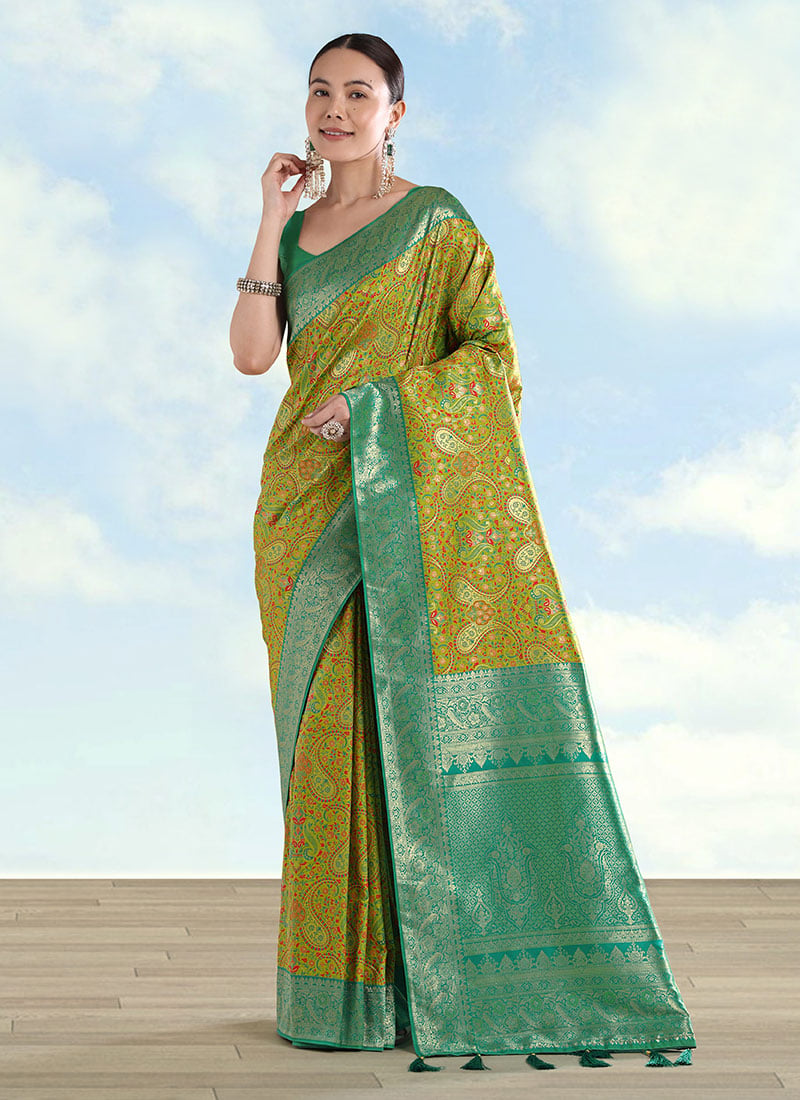 Graceful Lemon Banarasi Silk Woven Saree Festive Wear