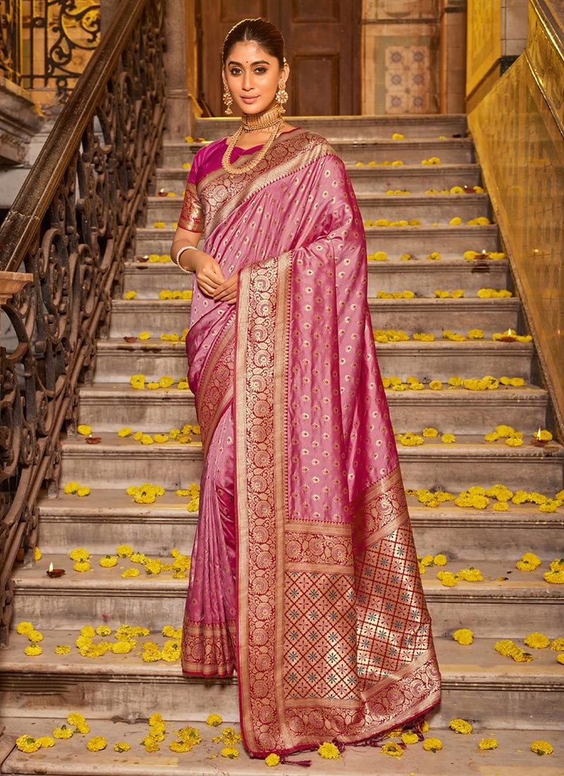 Graceful Light Pink Banarasi Silk Zari Woven Saree